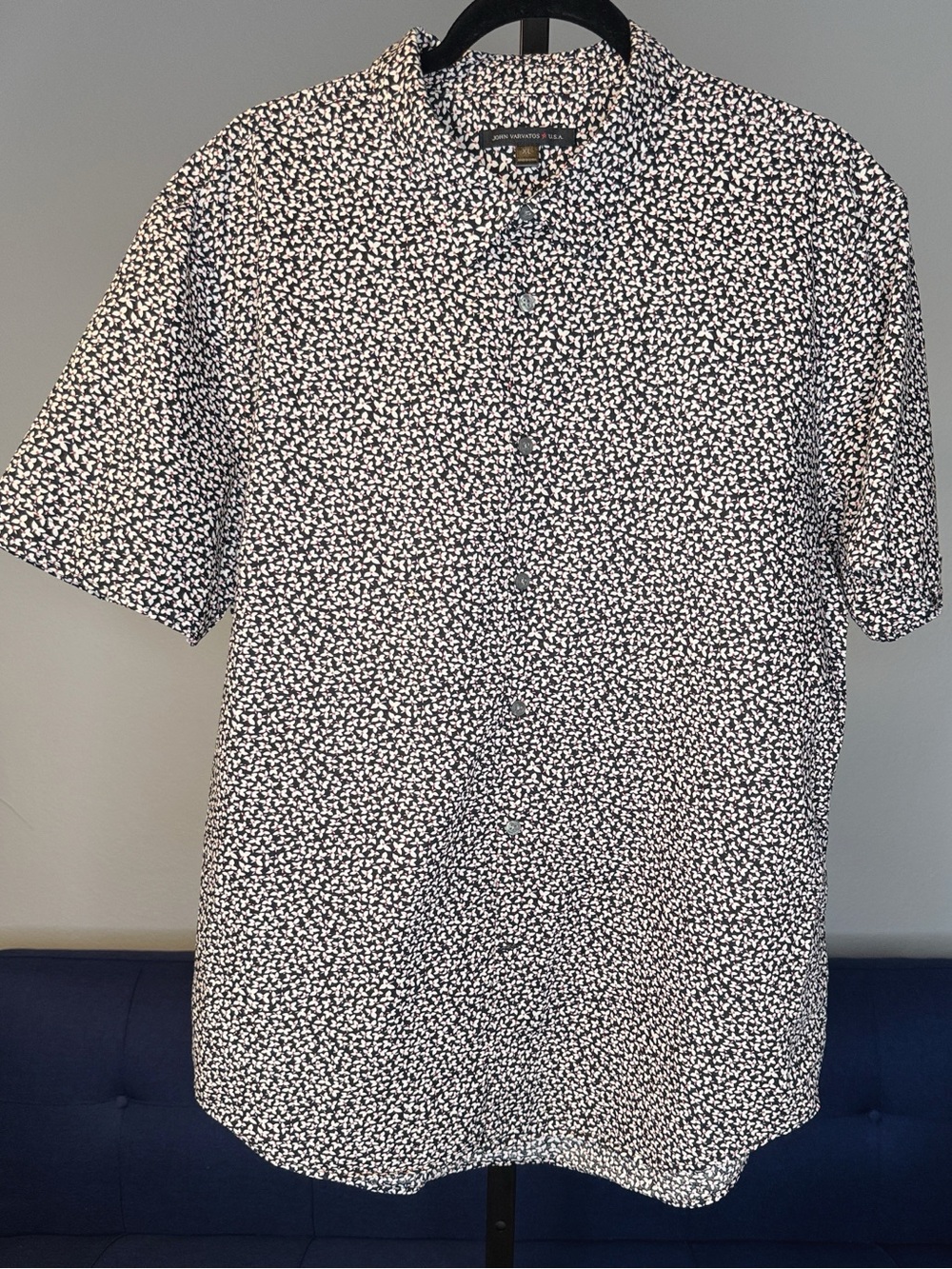 Men’s John Varvatos Button-Up Short Sleeve Linen Cotton Shirt Floral Print XL